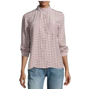 Equipment Femme Alma Tan Gingham Check Silk Blouse Luxury Button Front Shirt M